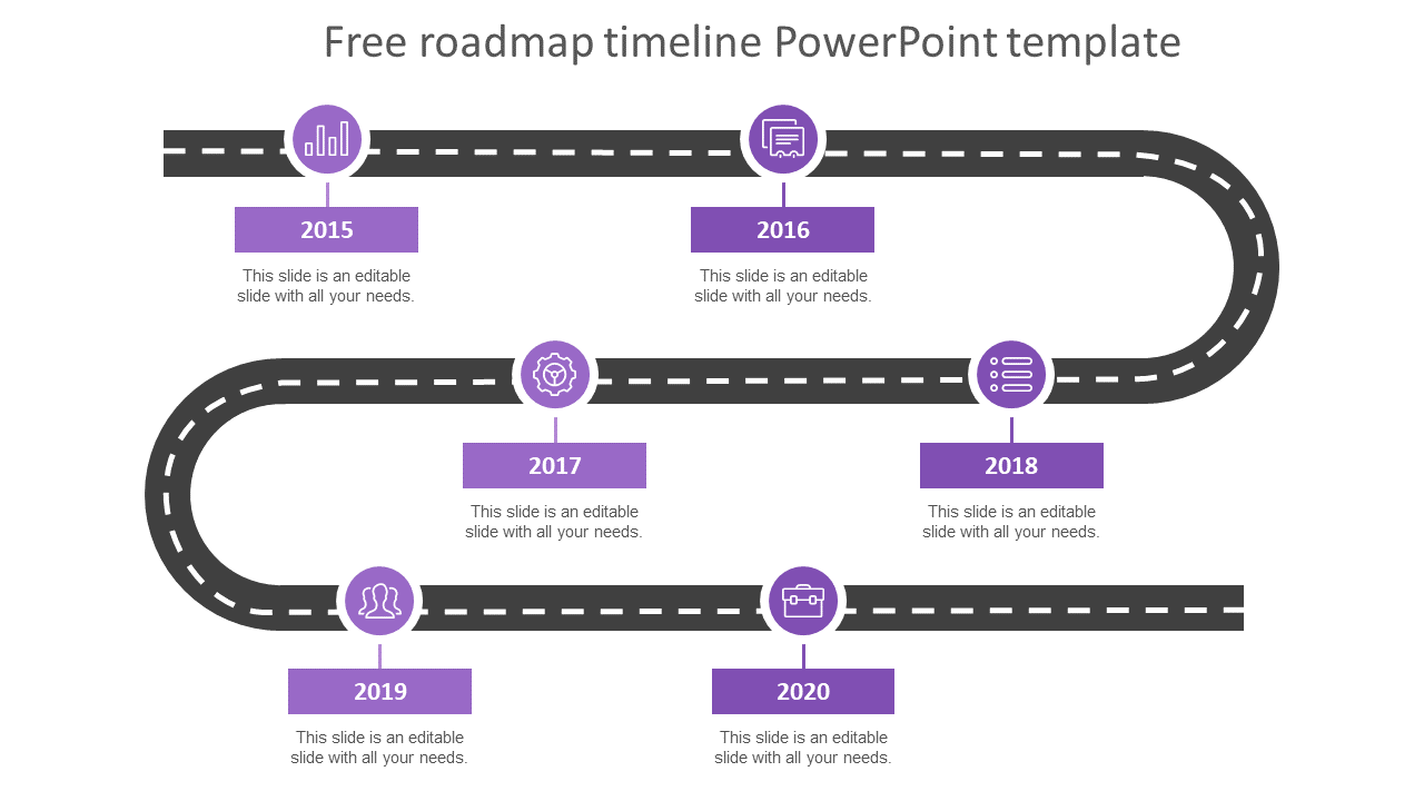 Free roadmap timeline powerpoint template-purple